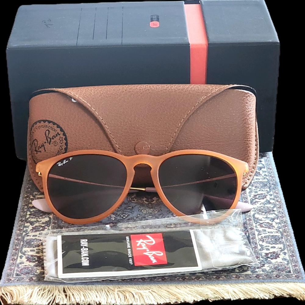 NWT | CUSTOM Ray-Ban Erika Women's Sunglasses | Orange Frames | Polarized Lenses